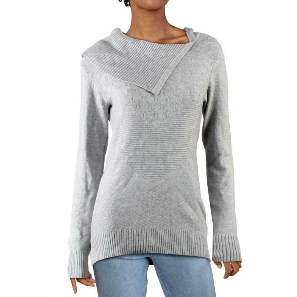 Motive L Stretch Knit Envelope Neck Sweater Gray